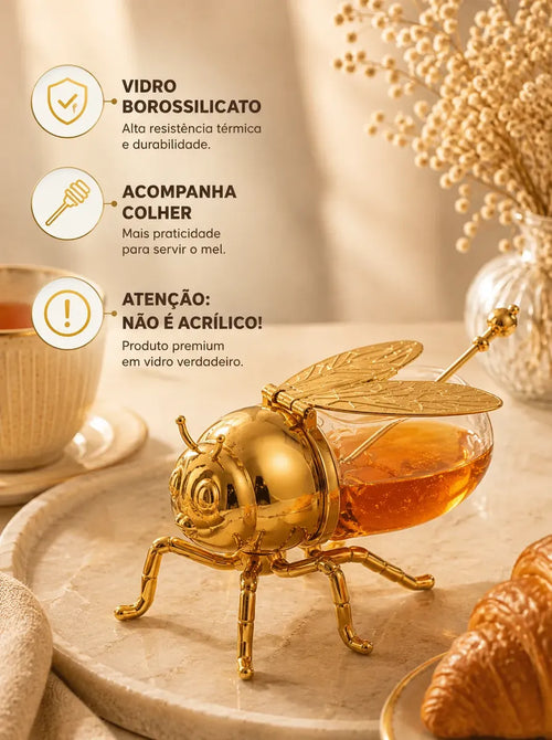 Meleira Abelha Dourada com Colher | Elegância para Mesa Posta | 150ml