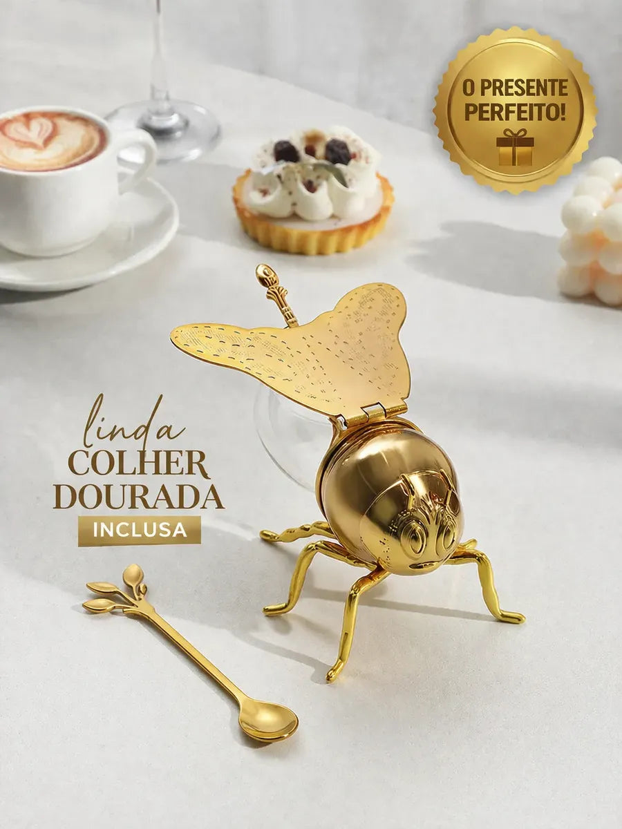 Meleira Abelha Dourada com Colher | Elegância para Mesa Posta | 150ml