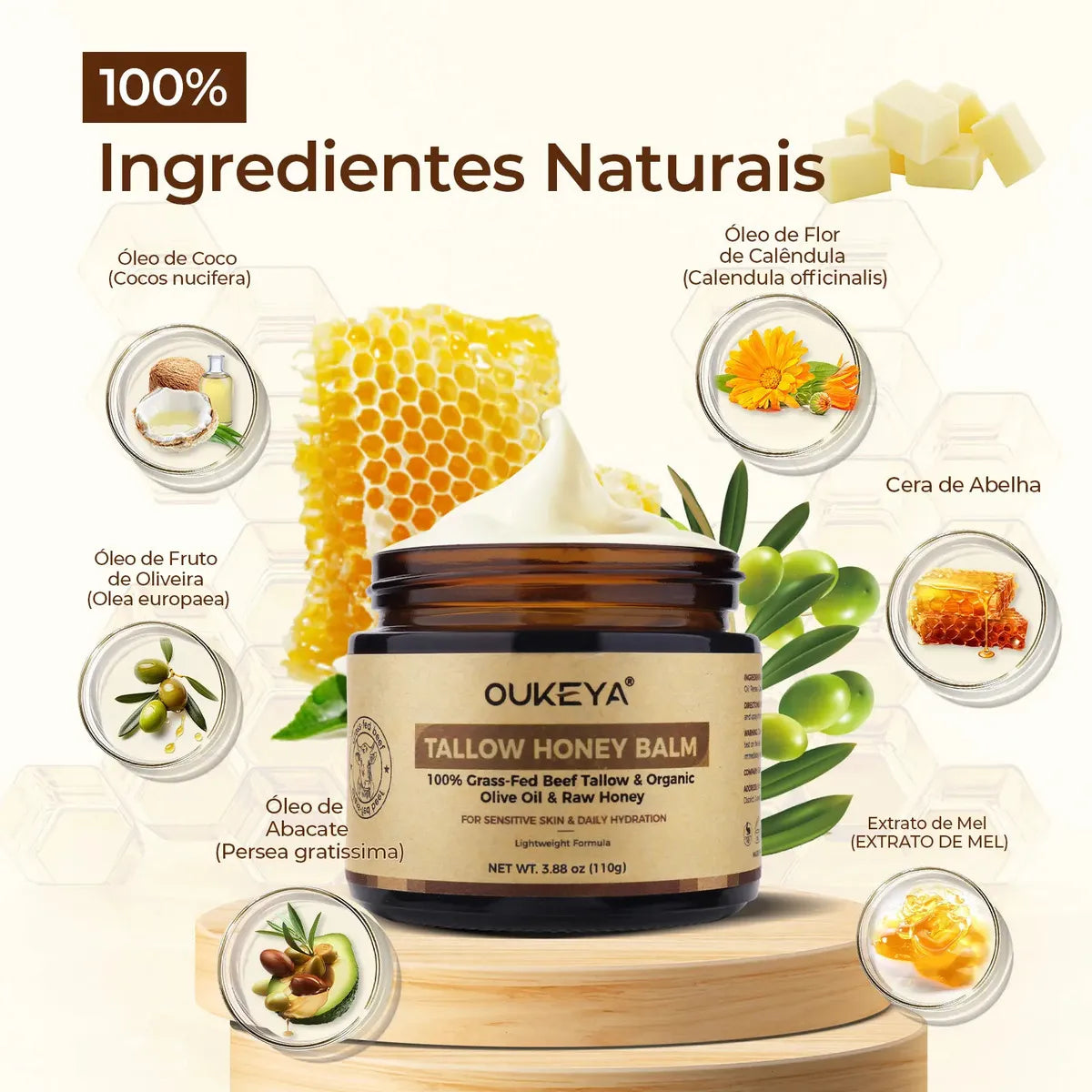 Bálsamo Nutritivo Facial e Corporal com Sebo Bovino e Mel Orgânico
