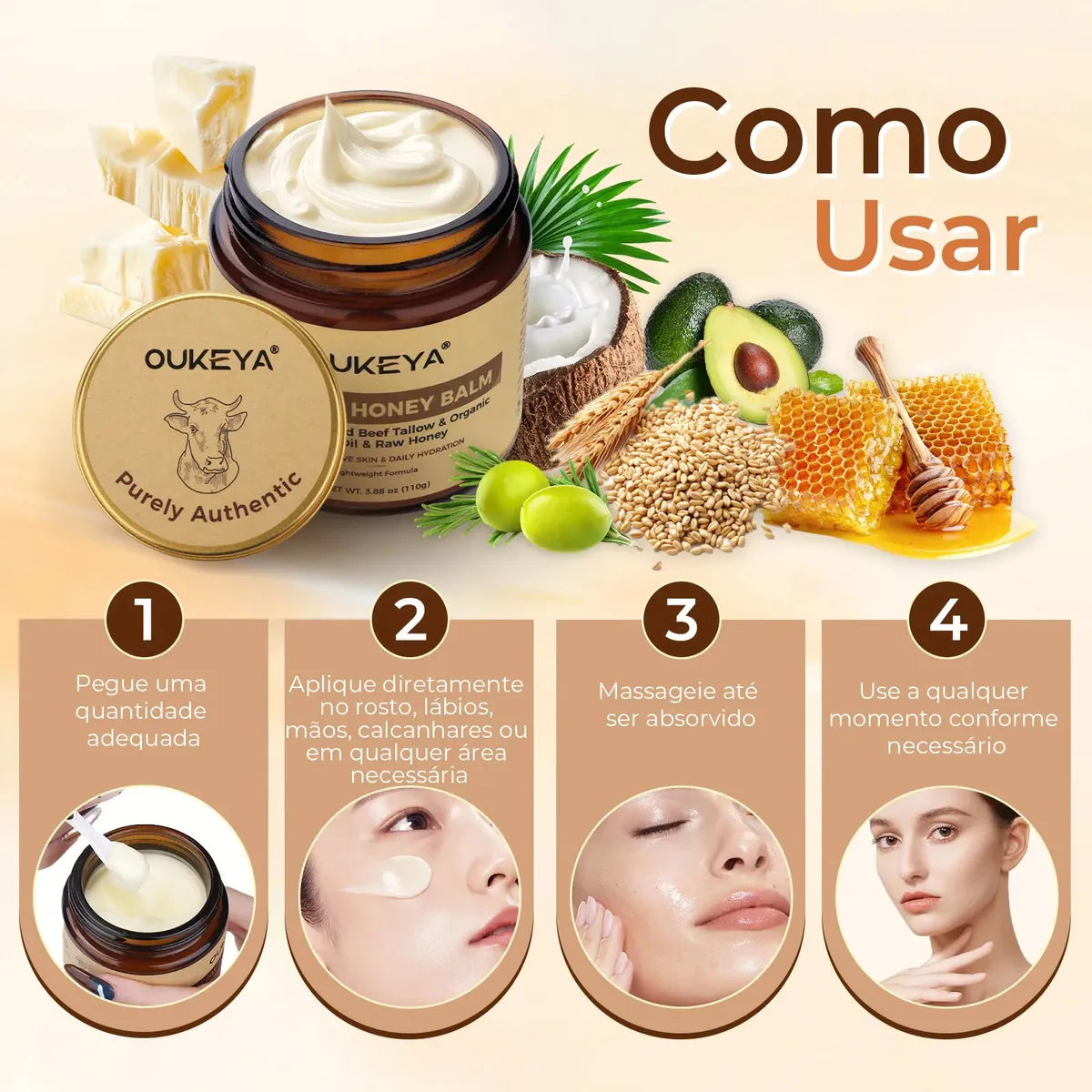 Bálsamo Nutritivo Facial e Corporal com Sebo Bovino e Mel Orgânico