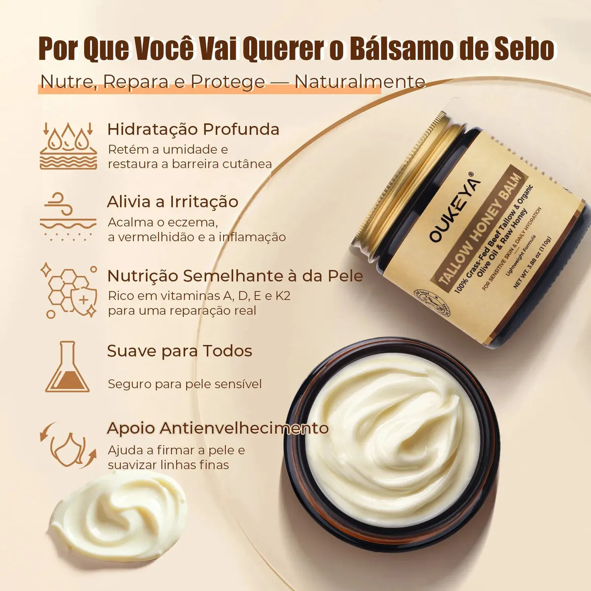 Bálsamo Nutritivo Facial e Corporal com Sebo Bovino e Mel Orgânico