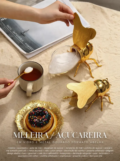 Meleira Abelha Dourada com Colher | Elegância para Mesa Posta | 150ml